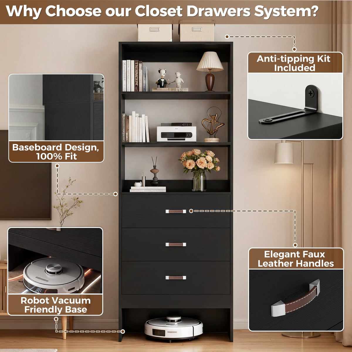 1.8FT Closet System with Leather Handles for Small Space