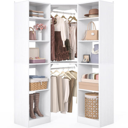 Corner Closet System with 12 Shelves, 40" Large Corner Closet Organizer System with 2 Hanging Rods