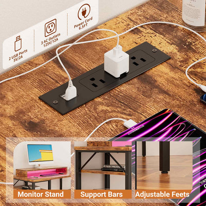 Reversible L Shaped Desk with Magic Power Outlets and USB Charging Ports