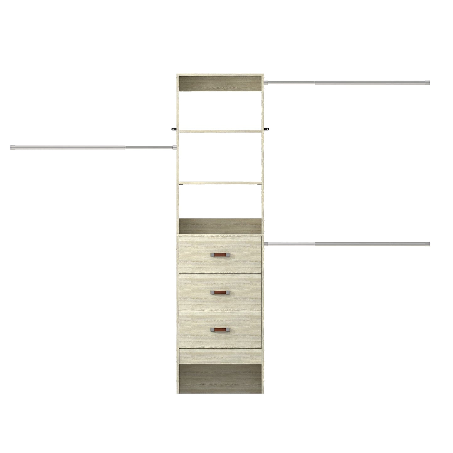 Adjustable 5-8FT Wall-Mounted Closet Organizer System with 3 Hanging Rods & 3 Wood Drawers
