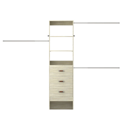 Adjustable 5-8FT Wall-Mounted Closet Organizer System with 3 Hanging Rods & 3 Wood Drawers