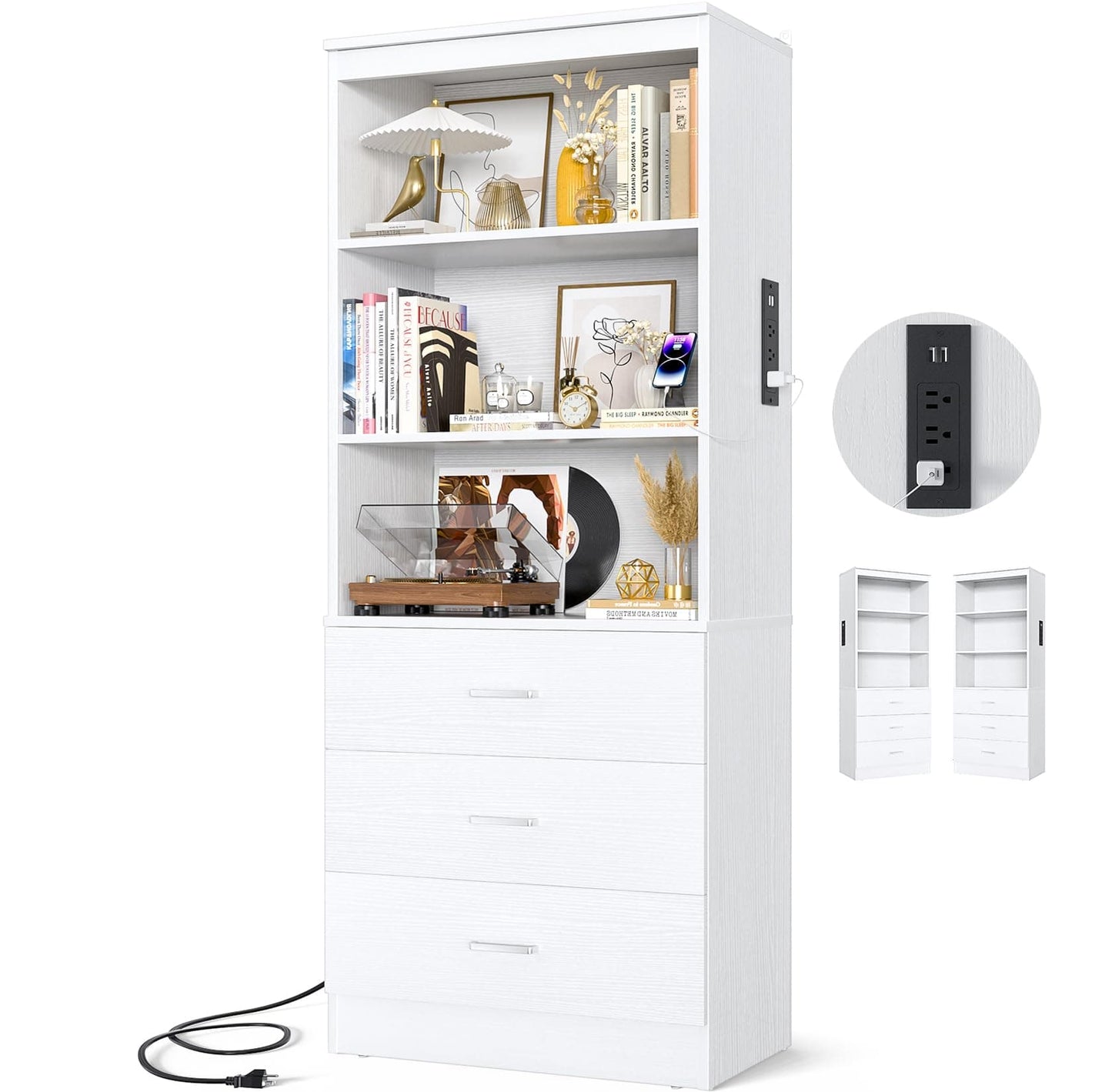 71" Tall Bookcases with 3 Large Drawers & 3 Shelves, Wooden Bookshelf for Living Room Offic