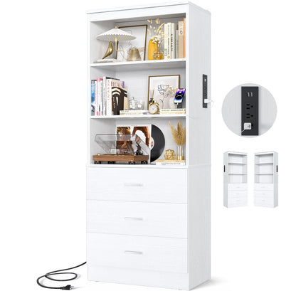 71" Tall Bookcases with 3 Large Drawers & 3 Shelves, Wooden Bookshelf for Living Room Offic