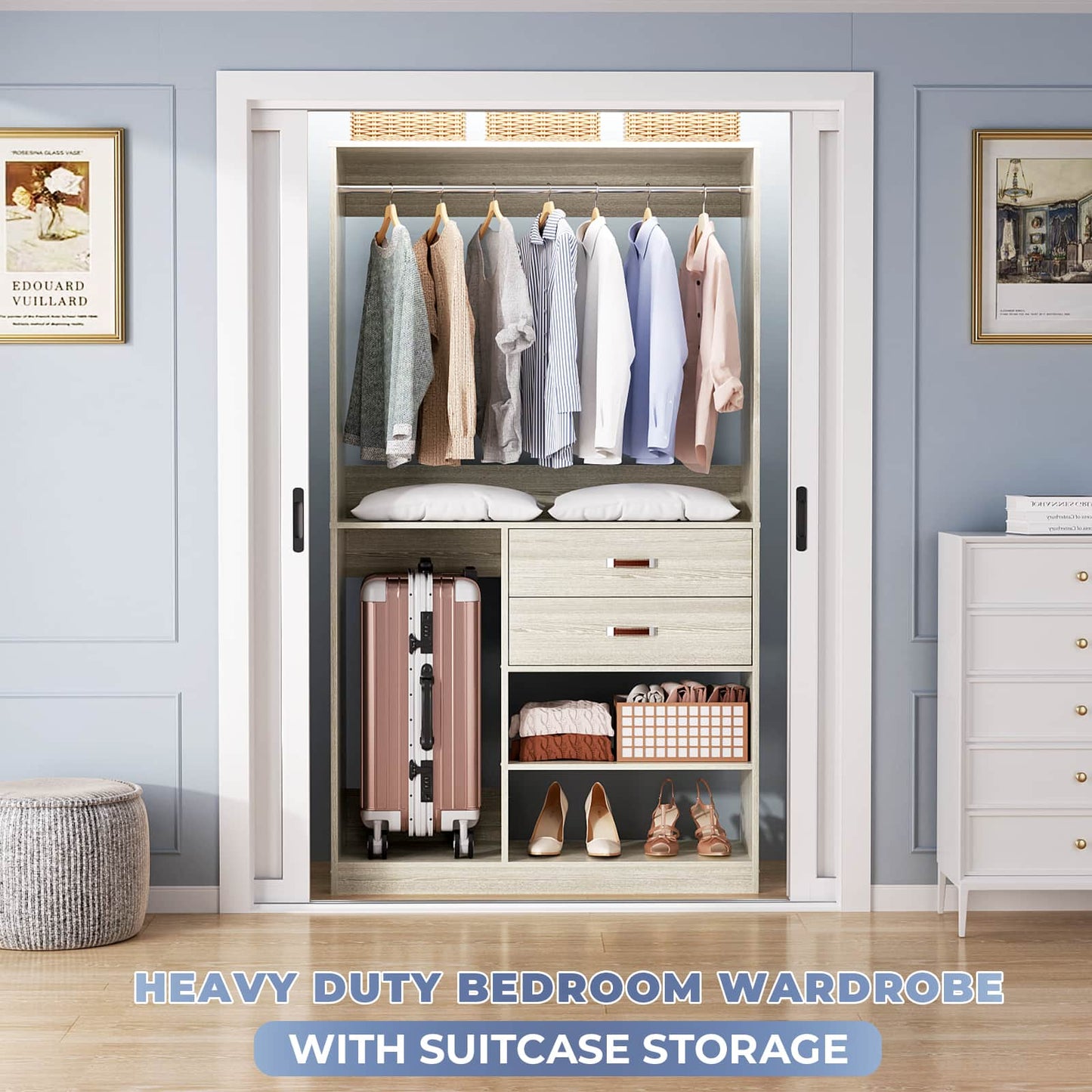 40 Inches Freestanding Closet System with Suitcase Storage
