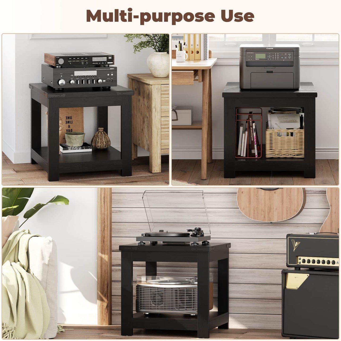 20-Inch Square Farmhouse End Table with Storage Shelf - Industrial Style for Bedroom & Living Room