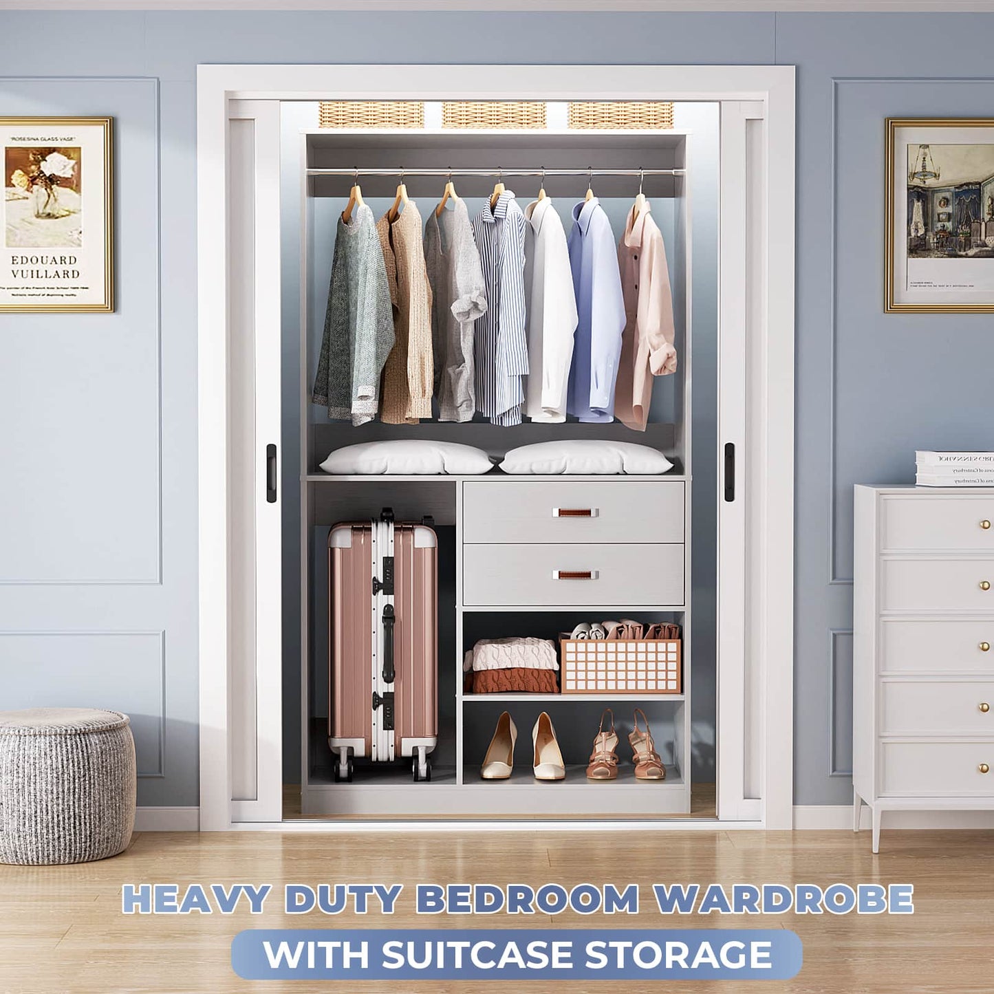 40 Inches Freestanding Closet System with Suitcase Storage