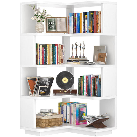 5-Tier Corner Bookshelf, Freestanding L-Shaped Etagere Bookcase with Safety Baffle, Multi-Purpose Display Shelf Stand