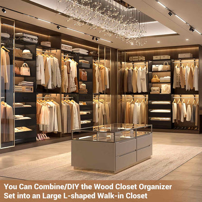 Closet System, 8FT Closet Organizer with 4 Wooden Drawers, Wood Closet Organizer System with Tower, Walk-in Closet Organizer Wardrobe