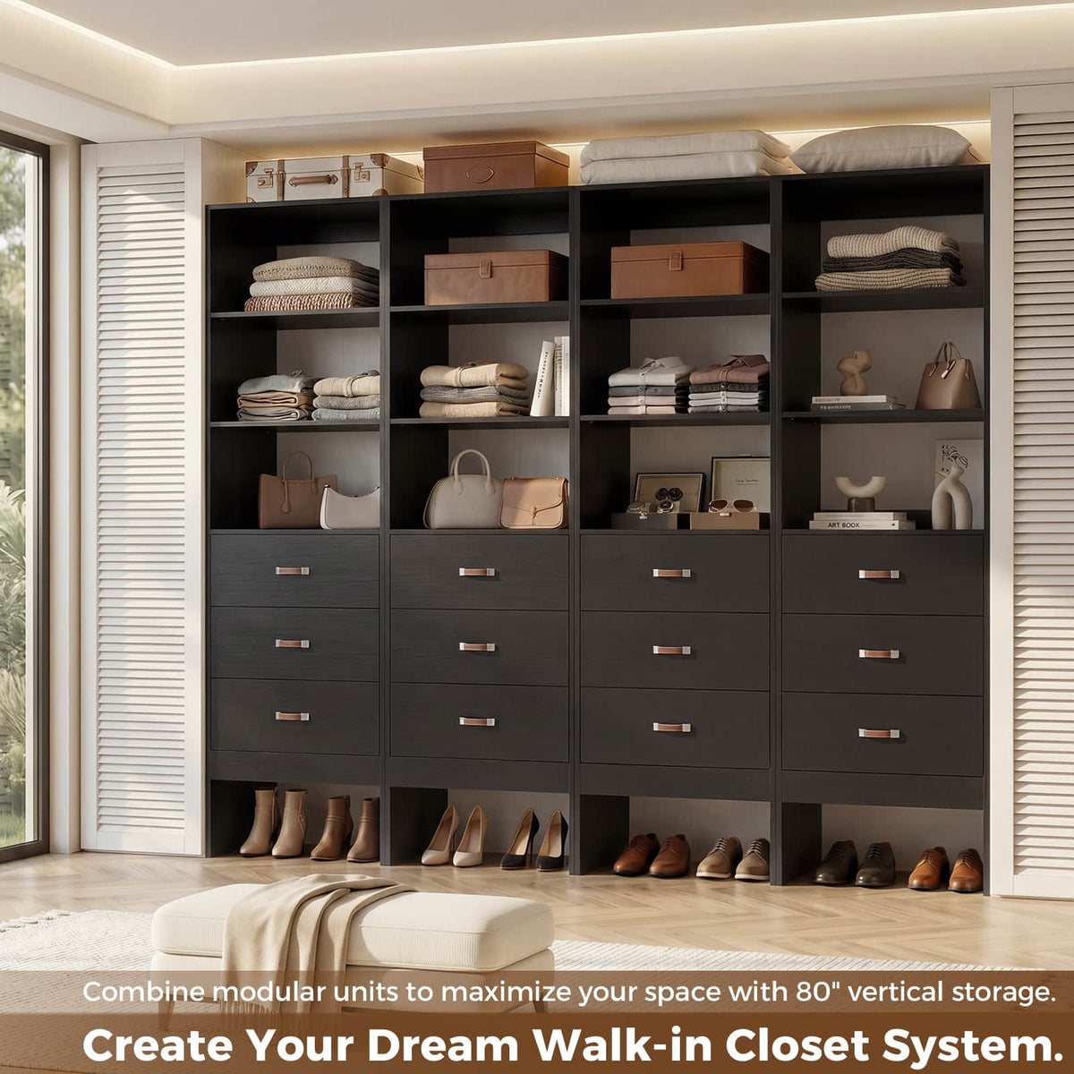 1.8FT Closet System with Leather Handles for Small Space