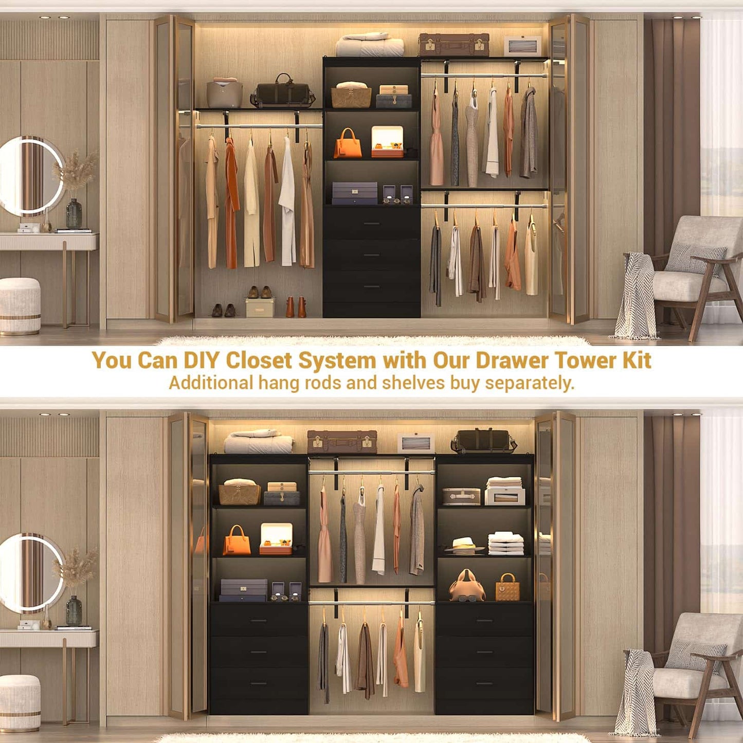 71" Tall Bookcases with 3 Large Drawers & 3 Shelves, Wooden Bookshelf for Living Room Offic