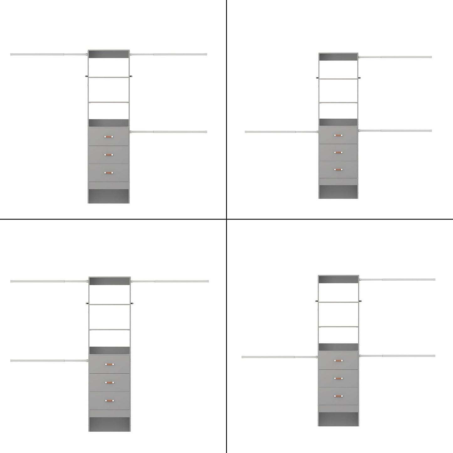 Adjustable 5-8FT Wall-Mounted Closet Organizer System with 3 Hanging Rods & 3 Wood Drawers