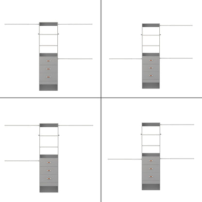 Adjustable 5-8FT Wall-Mounted Closet Organizer System with 3 Hanging Rods & 3 Wood Drawers