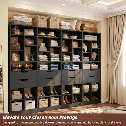 Set of 2 9-Tier Tall Narrow Bookshelves with 4 Drawers, 80" Freestanding Wood Storage Bookcase, Space-Saving Display Shelving for Small Spaces, Living Room, Home Office, Bedroom