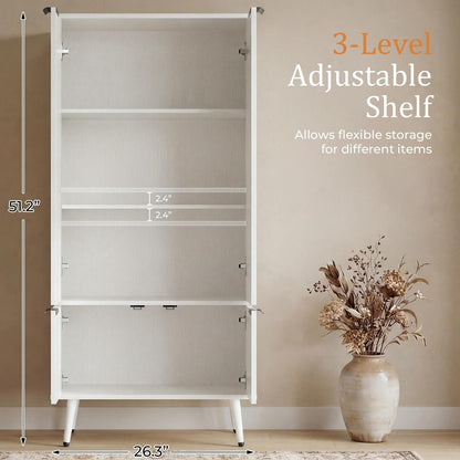 51.2" Freestanding Storage Cabinet with 4 Fluted Doors, Adjustable Shelves & Raised Legs - Wobble-Free Organizer for Bathroom, Kitchen, Living Room
