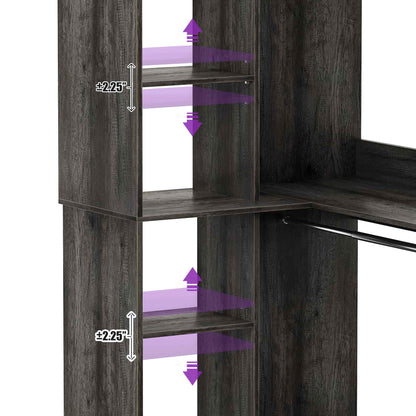 36" Corner Closet System - 2 Rods, Hutches, and 5 Shelves for Versatile Storage, Sturdy and Durable Design Armoire Closet Organizer