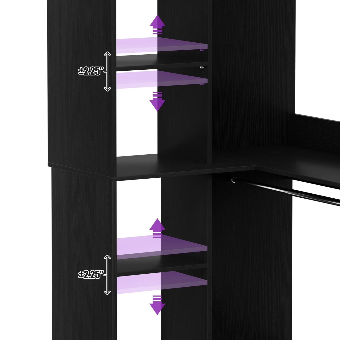 36" Corner Closet System - 2 Rods, Hutches, and 5 Shelves for Versatile Storage, Sturdy and Durable Design Armoire Closet Organizer