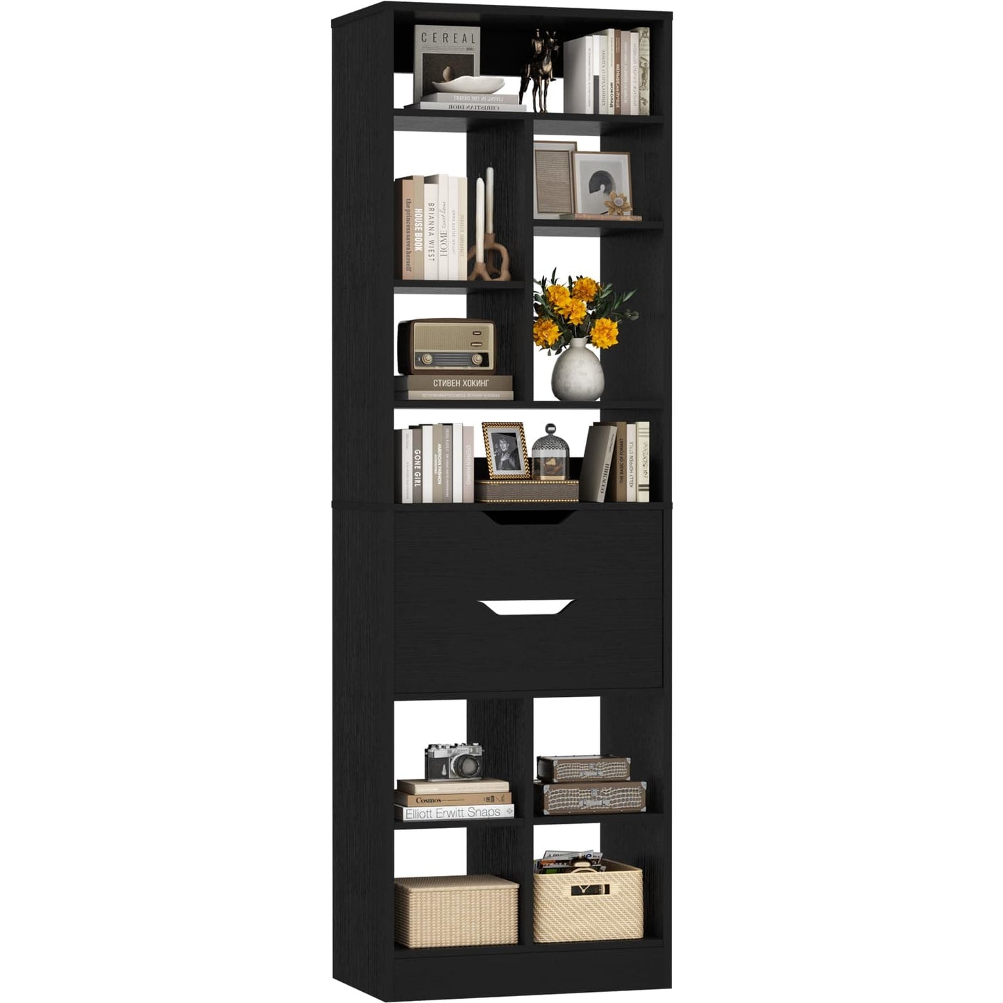 Tall Closet Organizer with 2 Drawers, 79.7" Narrow Freestanding Storage Cabinet, Space-Saving Wood Garment Organizer for Bedroom, Entryway