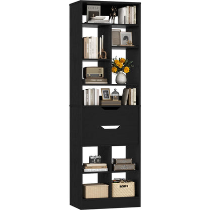 Tall Closet Organizer with 2 Drawers, 79.7" Narrow Freestanding Storage Cabinet, Space-Saving Wood Garment Organizer for Bedroom, Entryway