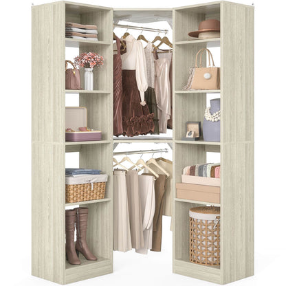Corner Closet System with 12 Shelves, 40" Large Corner Closet Organizer System with 2 Hanging Rods
