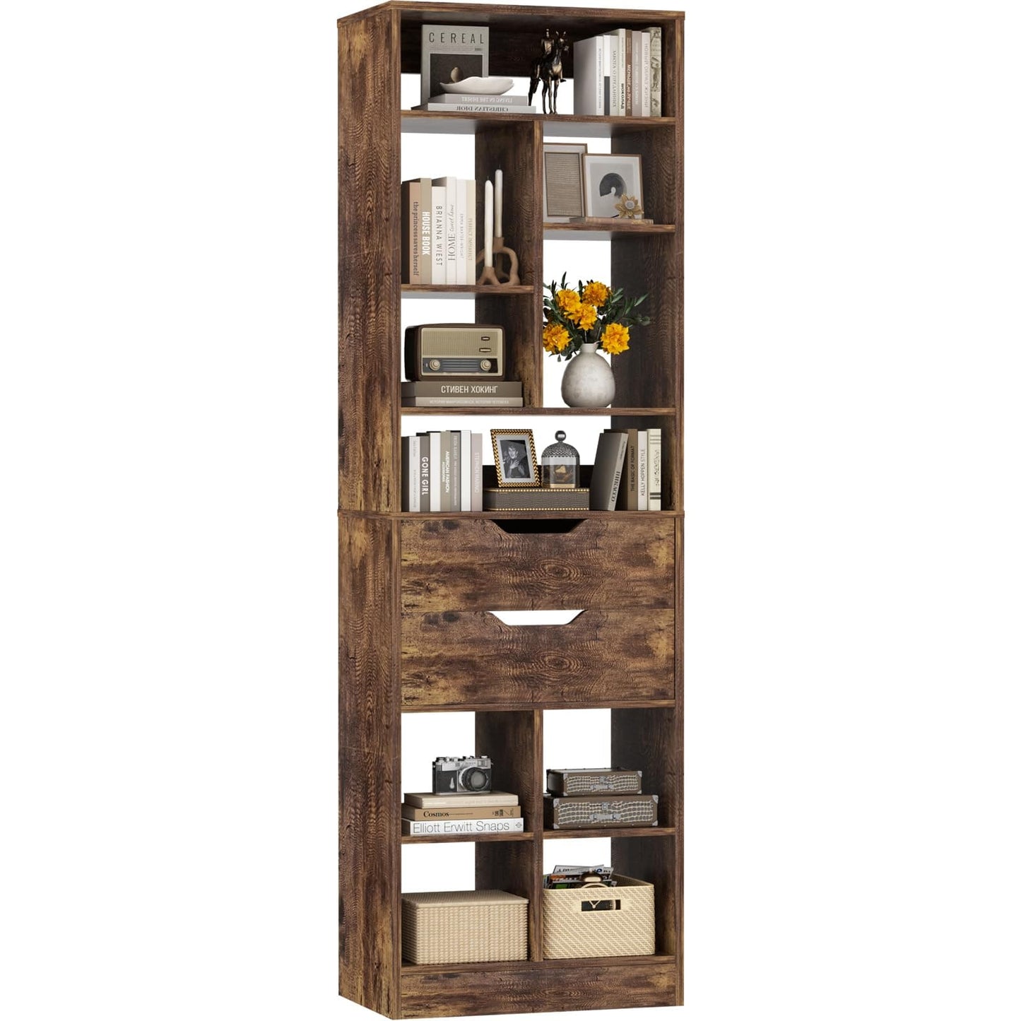 Tall Closet Organizer with 2 Drawers, 79.7" Narrow Freestanding Storage Cabinet, Space-Saving Wood Garment Organizer for Bedroom, Entryway