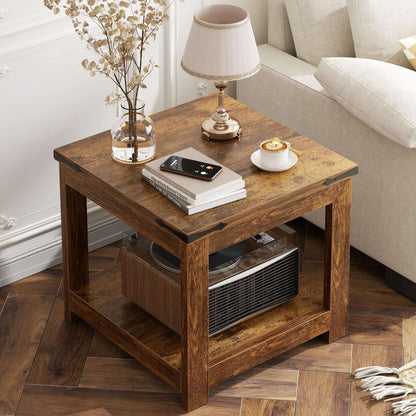 20-Inch Square Farmhouse End Table with Storage Shelf - Industrial Style for Bedroom & Living Room