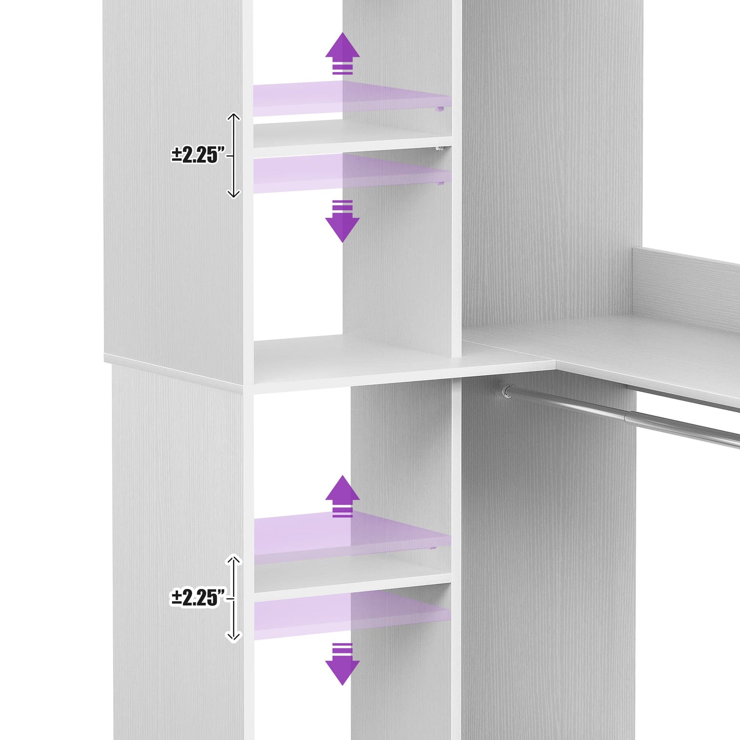 36" Corner Closet System - 2 Rods, Hutches, and 5 Shelves for Versatile Storage, Sturdy and Durable Design Armoire Closet Organizer