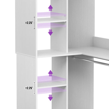 36" Corner Closet System - 2 Rods, Hutches, and 5 Shelves for Versatile Storage, Sturdy and Durable Design Armoire Closet Organizer