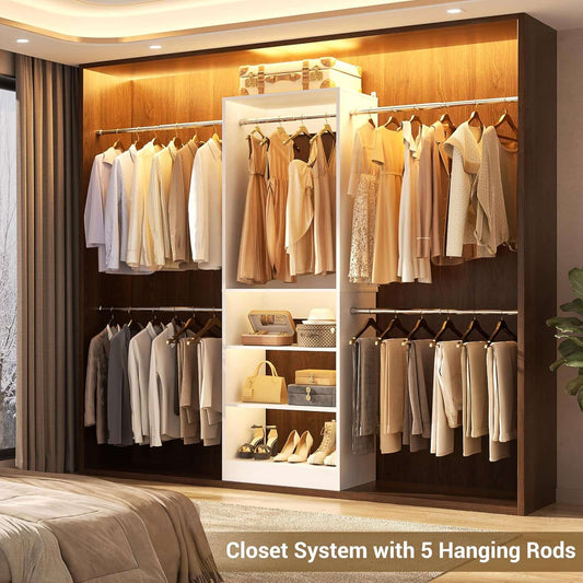 20.5-120'' W Closet Organizer System with 5 Hanging Rods, Shelving Tower