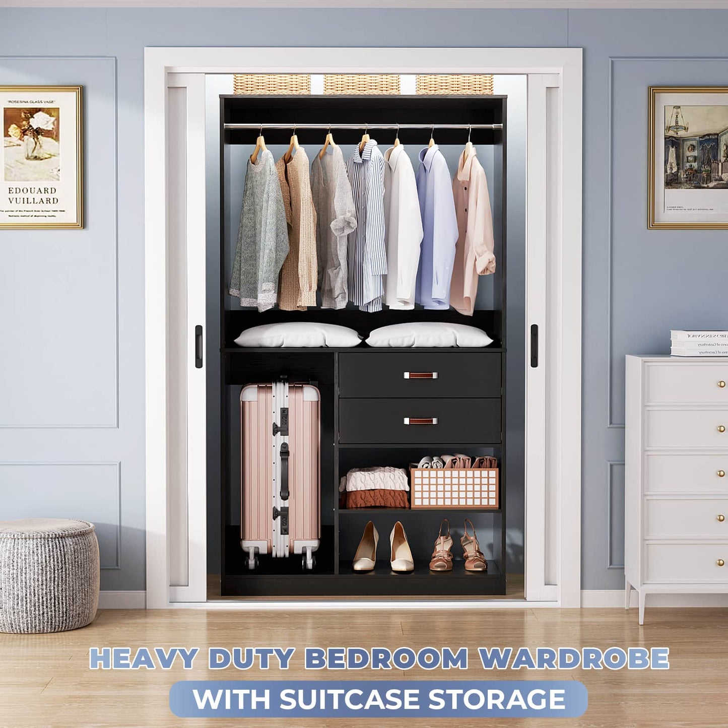 40 Inches Freestanding Closet System with Suitcase Storage