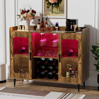 Assembled Wine Bar Cabinet with Power Outlet and LED Lights