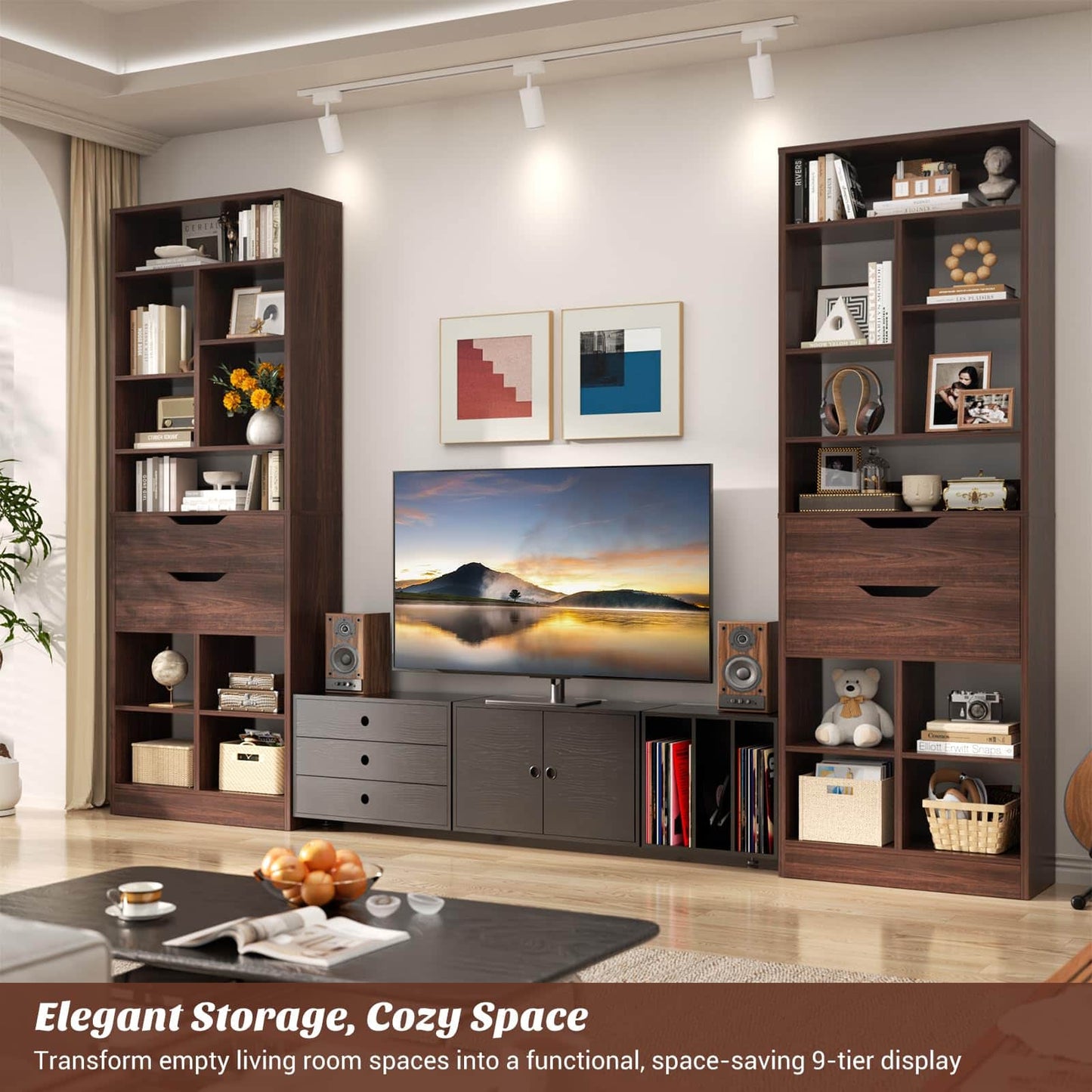 Tall Closet Organizer with 2 Drawers, 79.7" Narrow Freestanding Storage Cabinet, Space-Saving Wood Garment Organizer for Bedroom, Entryway