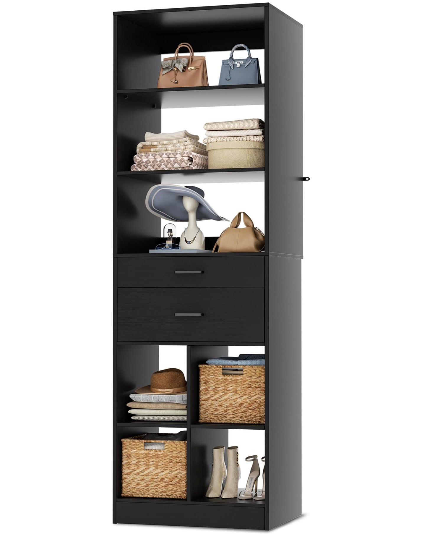 22" Floor-Standing Closet System, Multi-Tiered Wardrobe Storage Unit with Adjustable Shelves & Smooth-Glide Drawers