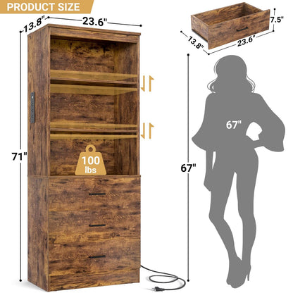 71" Tall Bookcases with 3 Large Drawers & 3 Shelves, Wooden Bookshelf for Living Room Offic