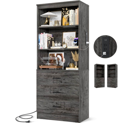 71" Tall Bookcases with 3 Large Drawers & 3 Shelves, Wooden Bookshelf for Living Room Offic