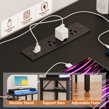 Reversible L Shaped Desk with Magic Power Outlets and USB Charging Ports