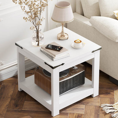 20-Inch Square Farmhouse End Table with Storage Shelf - Industrial Style for Bedroom & Living Room