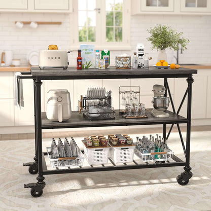 Industrial Mobile Kitchen Island Cart with Wheels: 3-Tier Storage, Lockable Casters for Kitchen, Dining & Small Spaces