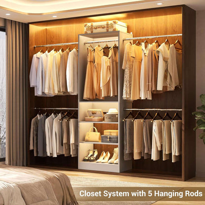 20.5-120'' W Closet Organizer System with 5 Hanging Rods, Shelving Tower