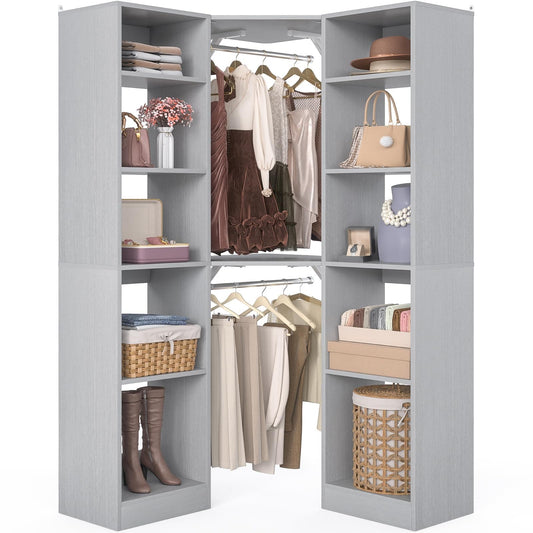 Corner Closet System with 12 Shelves, 40" Large Corner Closet Organizer System with 2 Hanging Rods