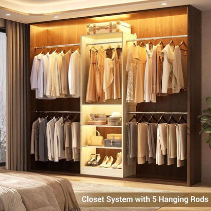 20.5-120'' W Closet Organizer System with 5 Hanging Rods, Shelving Tower