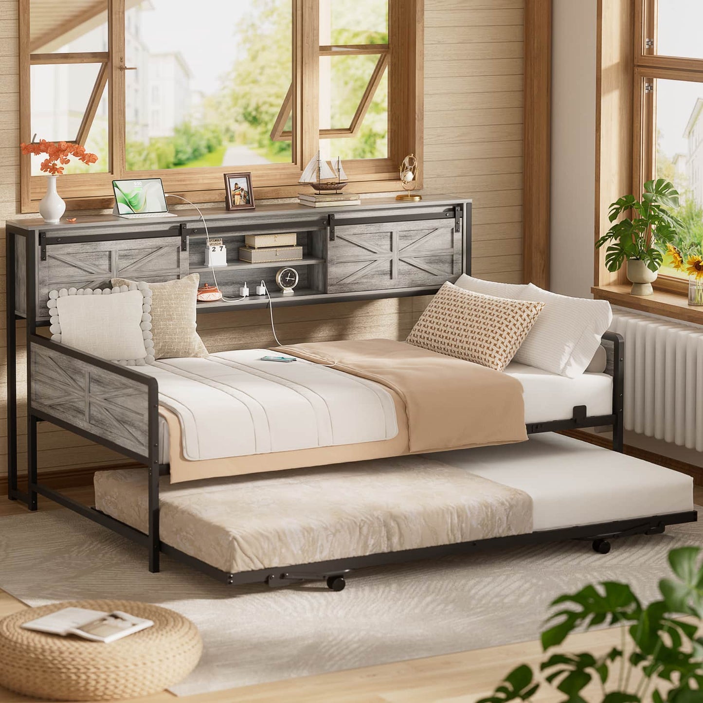 Farmhouse Twin Daybed with Pop-Up Trundle