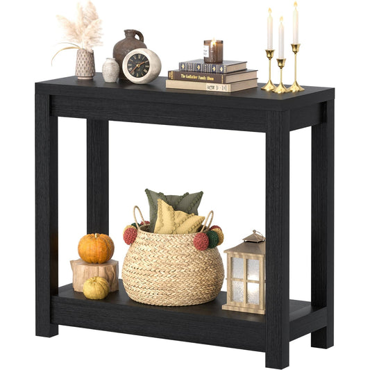 32" Farmhouse Wood Narrow Console Table with Open Storage Shelves: Entryway/Sofa Table, Easy Assembly, Embossed Wood