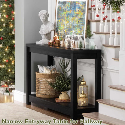 32" Farmhouse Wood Narrow Console Table with Open Storage Shelves: Entryway/Sofa Table, Easy Assembly, Embossed Wood