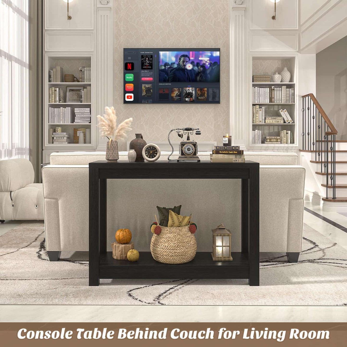 32" Farmhouse Wood Narrow Console Table with Open Storage Shelves: Entryway/Sofa Table, Easy Assembly, Embossed Wood