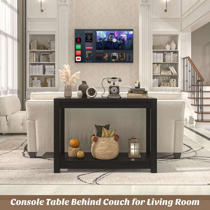 32" Farmhouse Wood Narrow Console Table with Open Storage Shelves: Entryway/Sofa Table, Easy Assembly, Embossed Wood