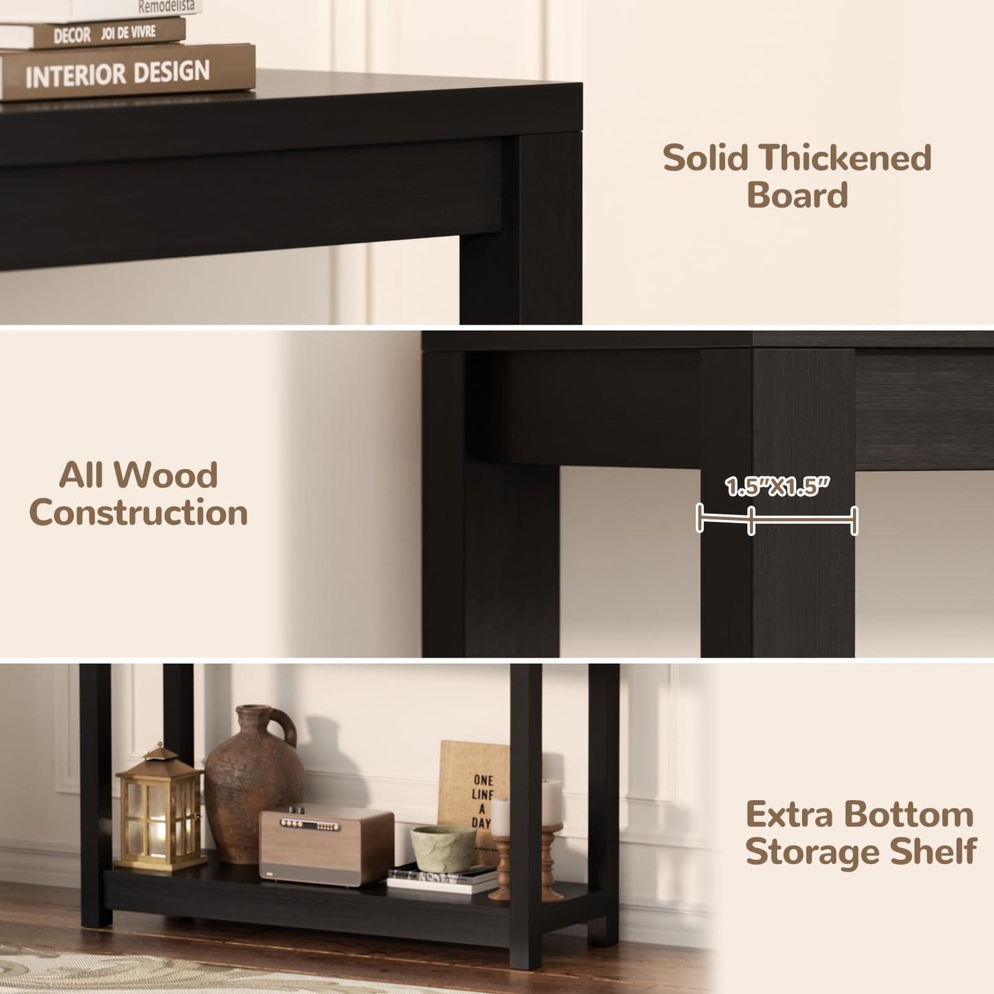 32" Farmhouse Wood Narrow Console Table with Open Storage Shelves: Entryway/Sofa Table, Easy Assembly, Embossed Wood