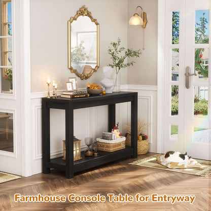 32" Farmhouse Wood Narrow Console Table with Open Storage Shelves: Entryway/Sofa Table, Easy Assembly, Embossed Wood