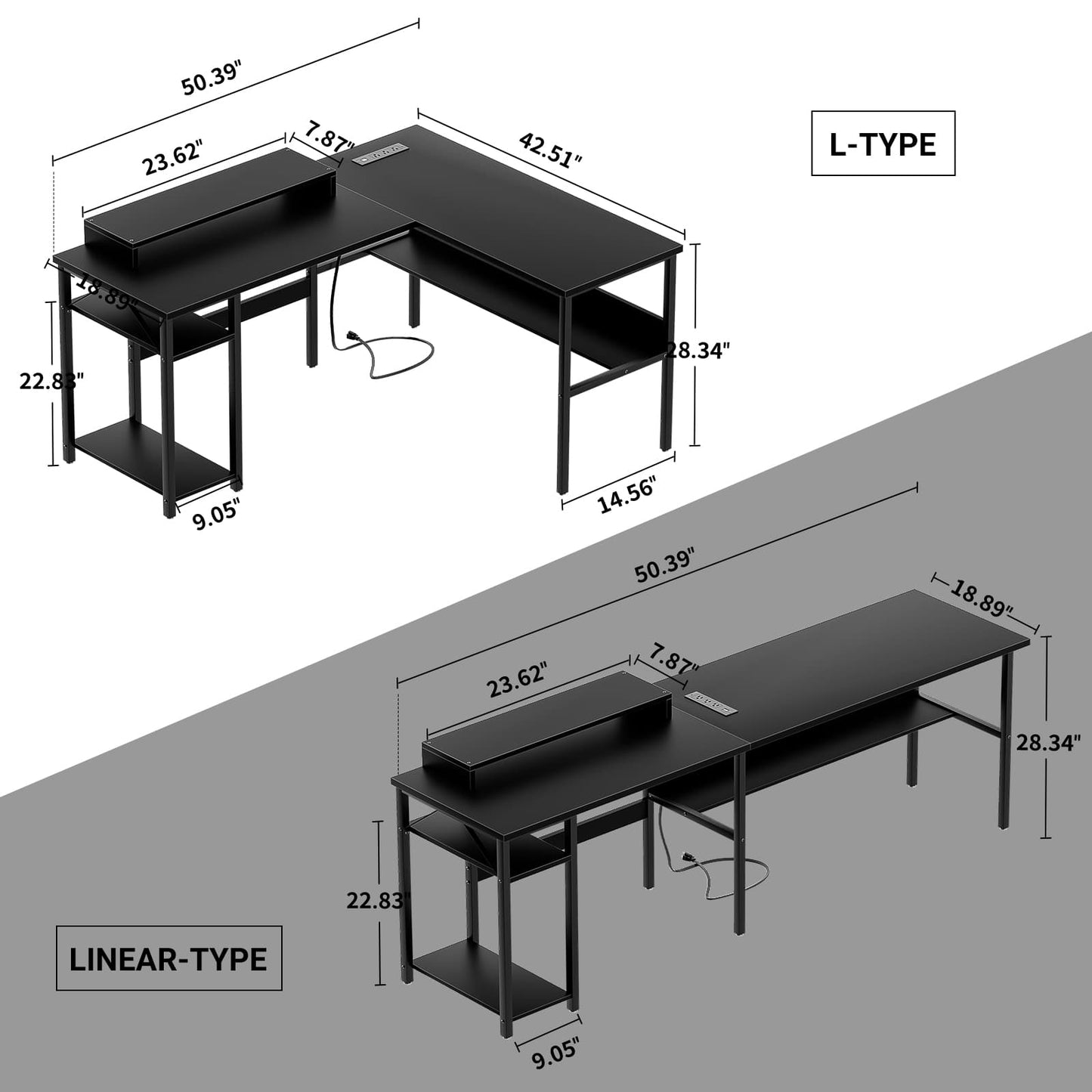 Reversible L Shaped Desk with Magic Power Outlets and USB Charging Ports