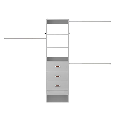 Adjustable 5-8FT Wall-Mounted Closet Organizer System with 3 Hanging Rods & 3 Wood Drawers