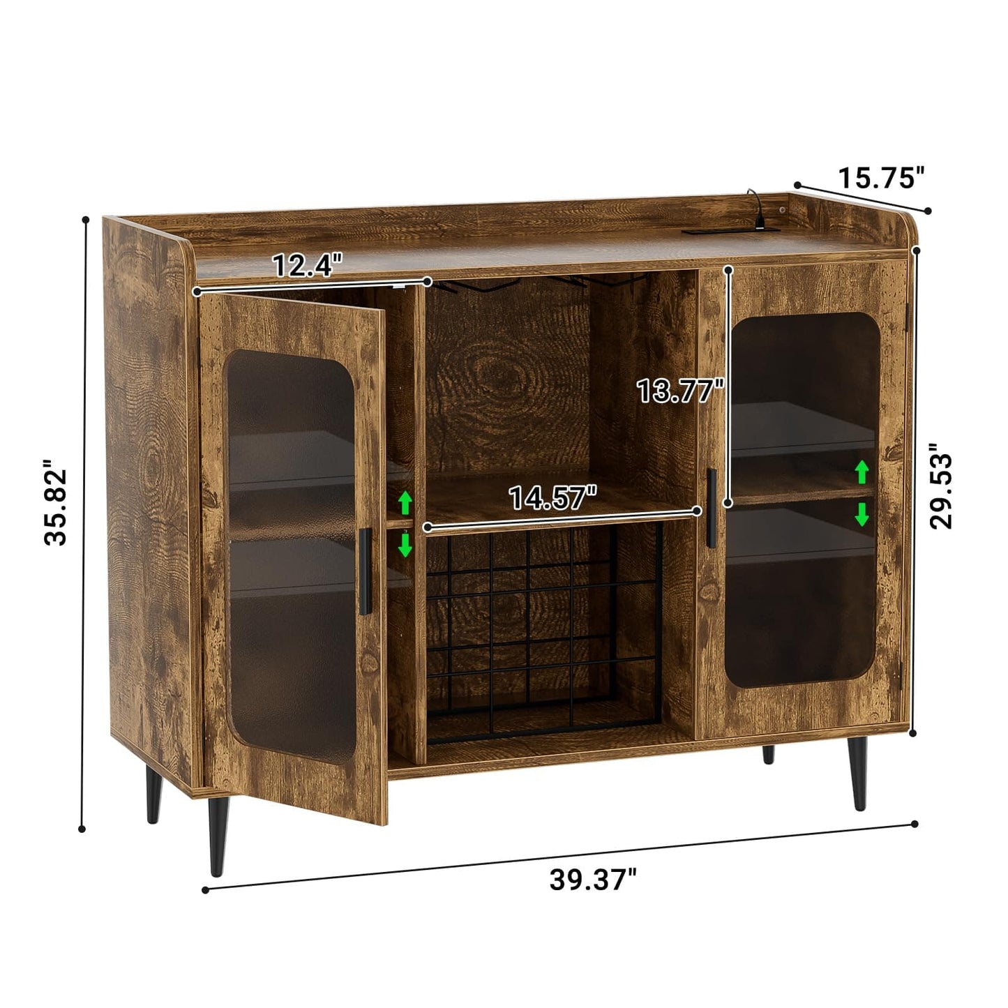 Assembled Wine Bar Cabinet with Power Outlet and LED Lights